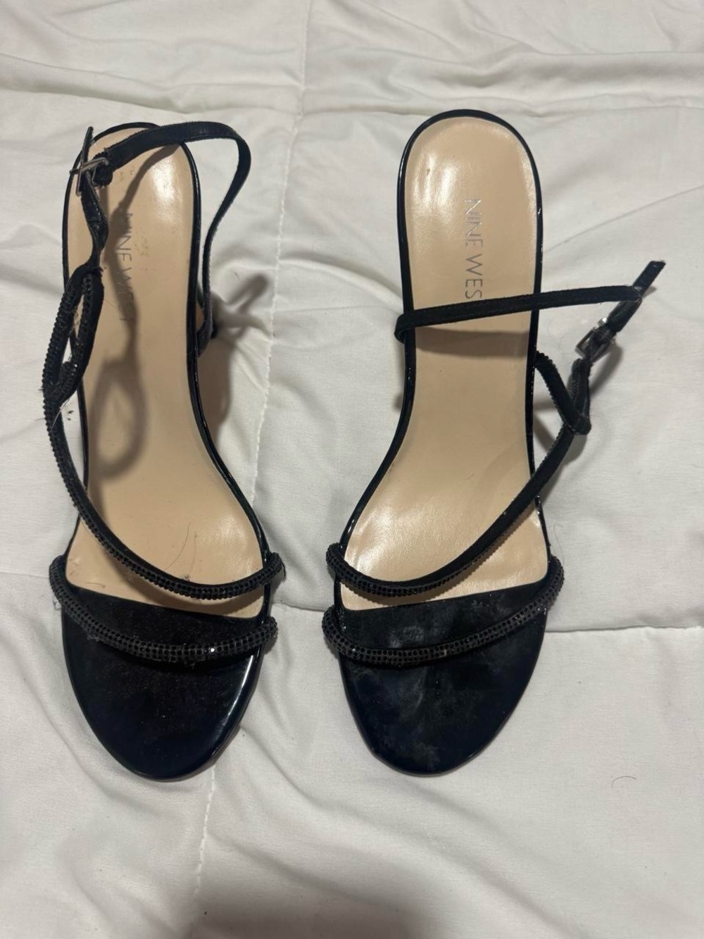 Nine West Black Strappy Rhinestone Heel Sandals